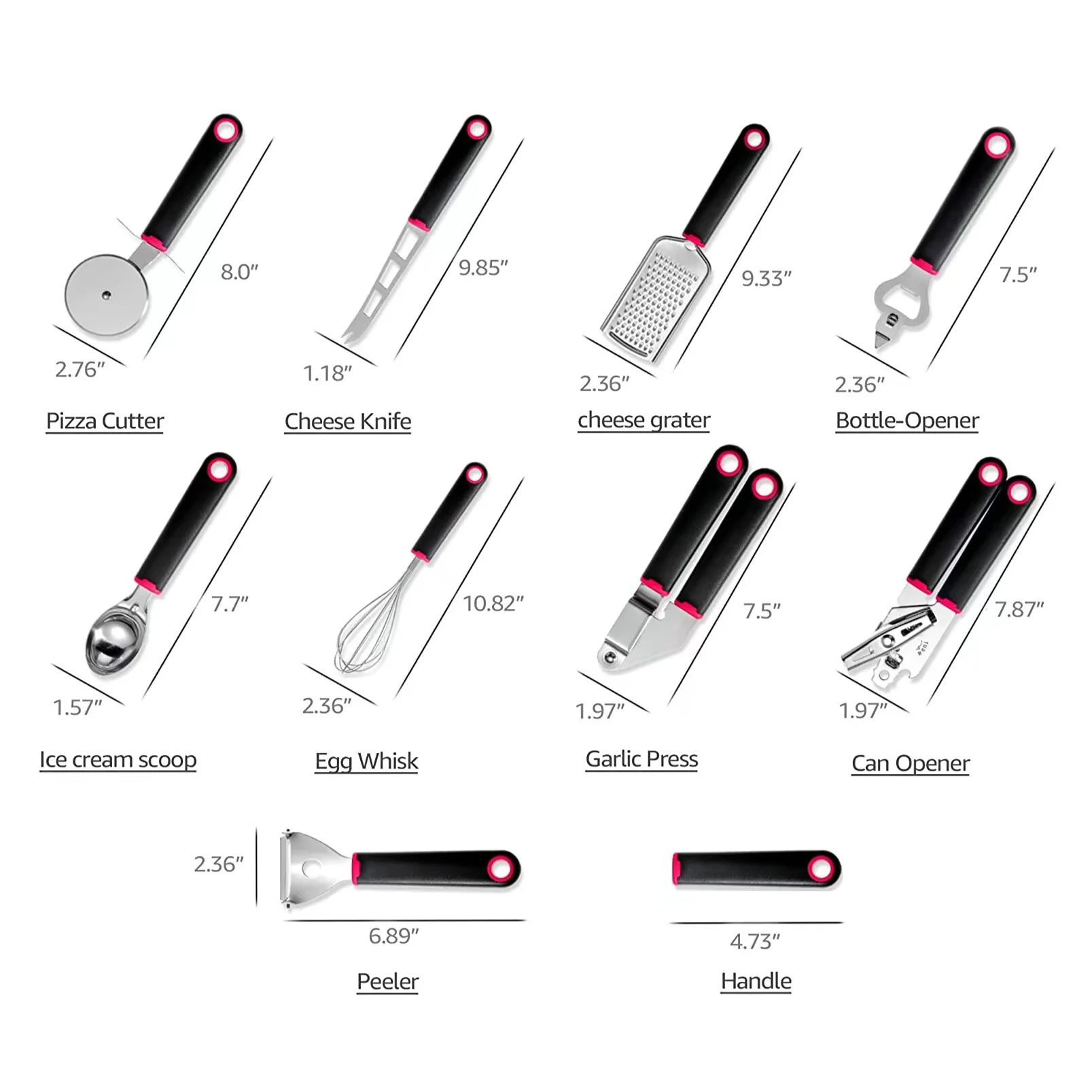 Custom Logo Stainless Steel Kitchen Gadget Set 9 pcs with Fruits Peeler Can Opener Durable Pizza Cutter Ice Cream Scoop