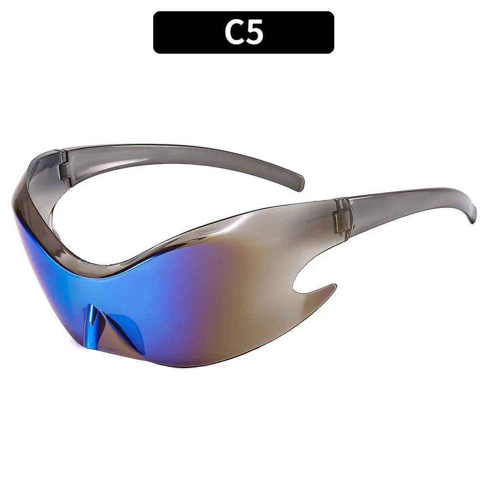 UNOC New Y2K One-piece Fun Sunglasses 2023 Dazzling Fashion Riding Futuristic Steampunk Sunglasses Hip Hop Glasses