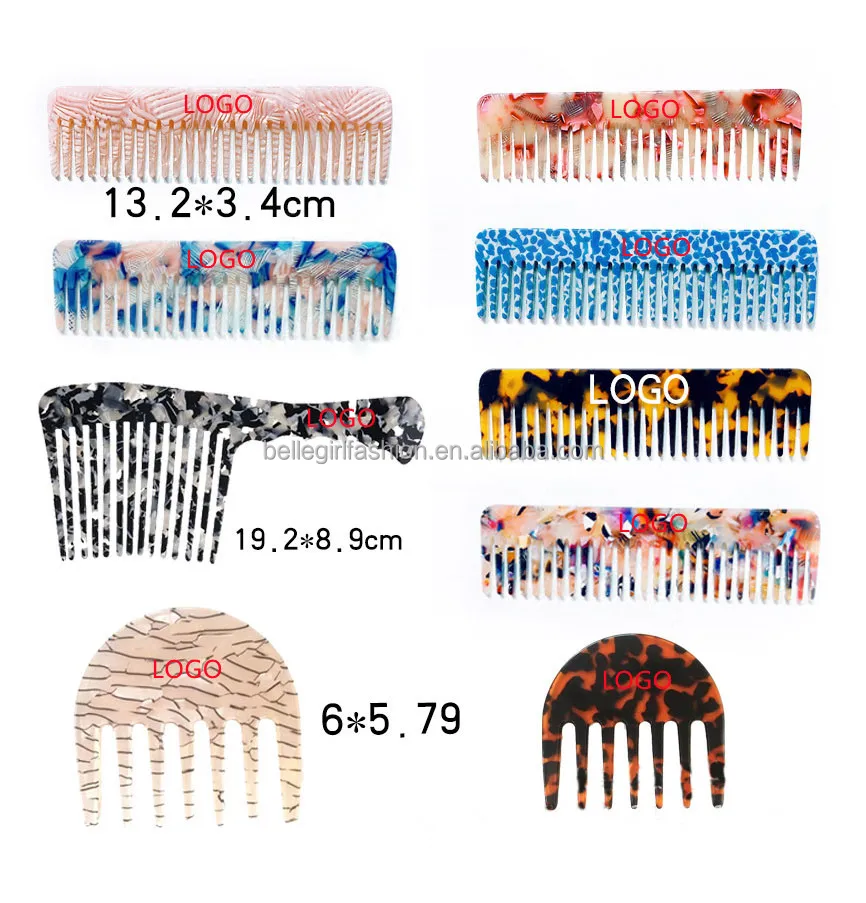 BELLEGIRL 2022 custom logo size new hot fashionable wide teeth hair comb kids top quality beauty acetate hair comb with handle