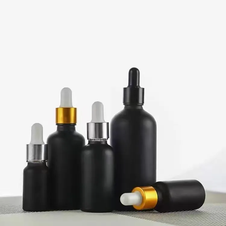 Essential oil bottle 5ml 10ml 15ml 20ml 30ml 50ml 100ml frosted Black White Glass Bottle with Calibrated Glass pipette
