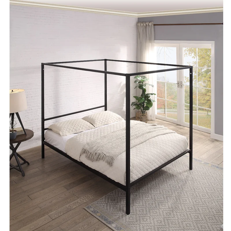 Modern Design Black Easy Assemble Queen Size Sturdy Iron Frame Hotel Canopy Metal Beds