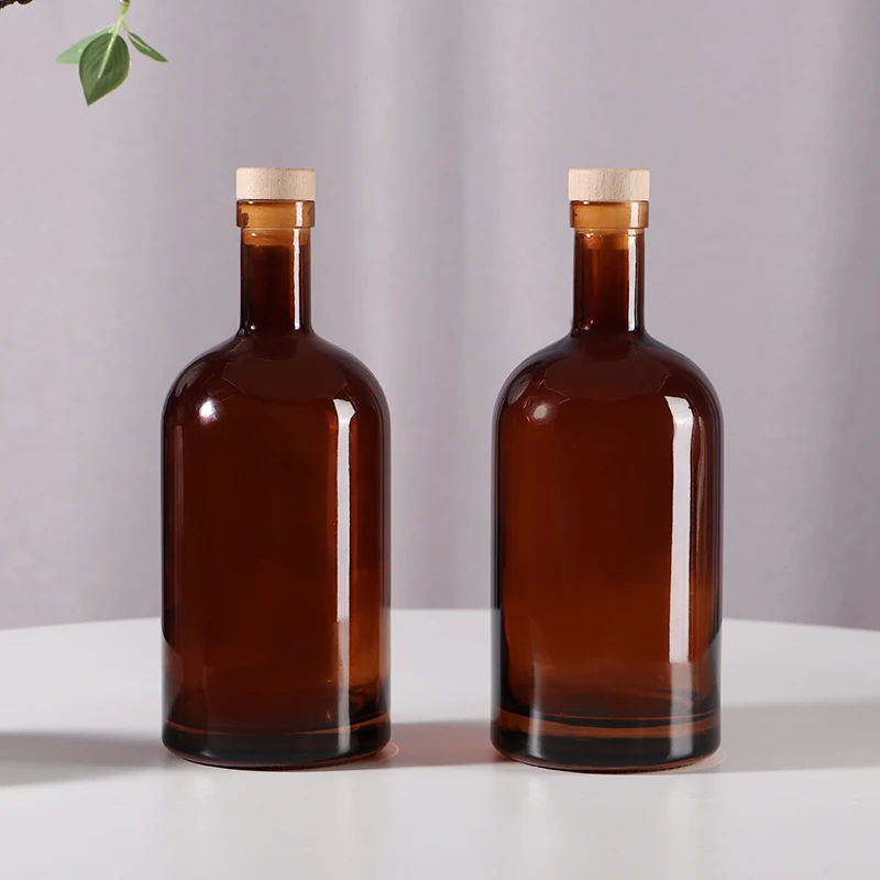 1000ml vodka amber round shape empty big volume luxury drinking glass bottles for liquor