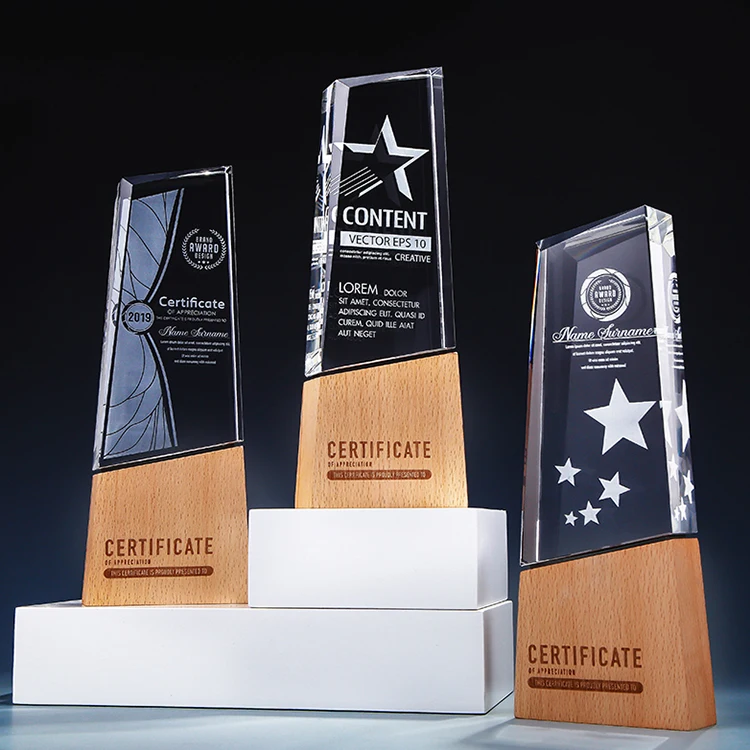 High quality crystal gift wooden awards trophy