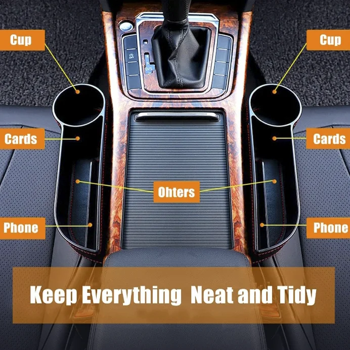 Car Seat Gap Filler Organizer Between Front seat car Organizer and Storage Box, Auto Premium PU Leather Console with Cup Holder
