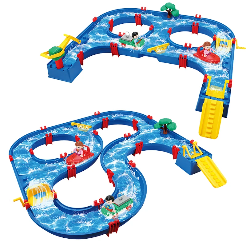 SH682864 Wholesale  summer toy  water slot car racing track Juguetes water play beach toys kid water toy DIY Building Blocks