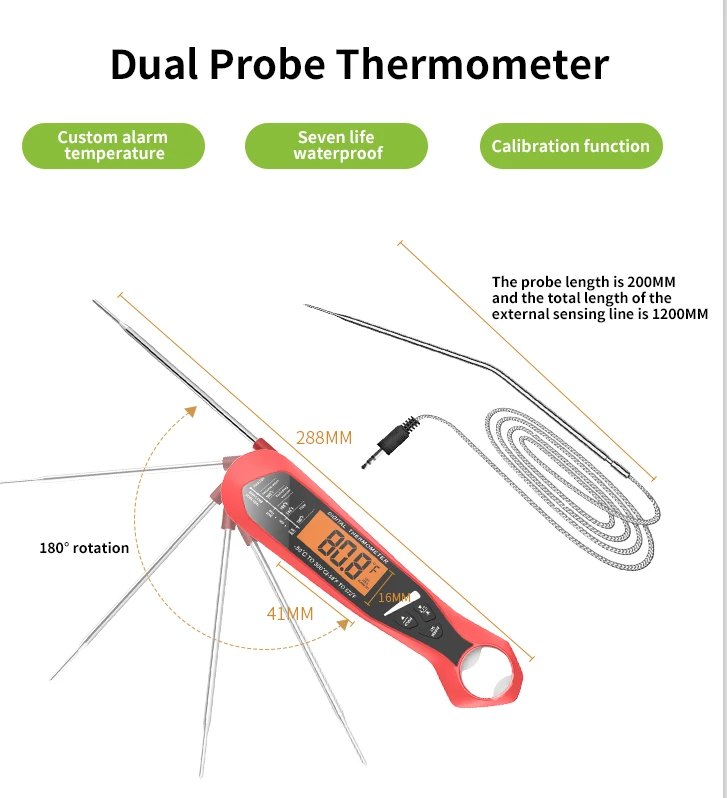 Meat Thermometers Dual Probe Instant Read Food Thermometer with Alarm Backlight Calibration Bottle Opener Digital Thermometer