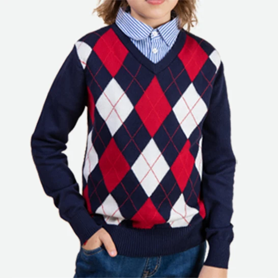 Primary school uniform for kid Children wool cotton long sleeveless sweaters unisex school sweater