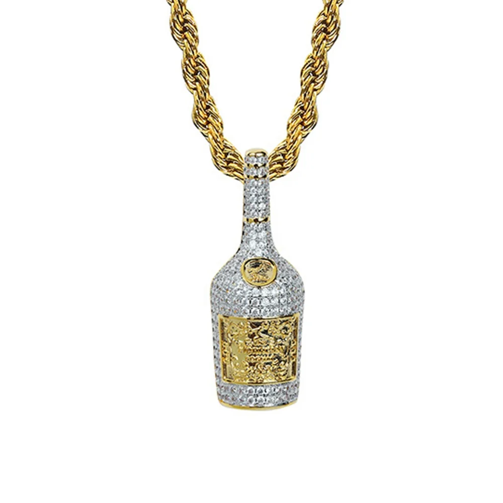 Бутылка вина в стиле «хип-хоп» льдом 14K позолоченные свадебные ювелирные подвески