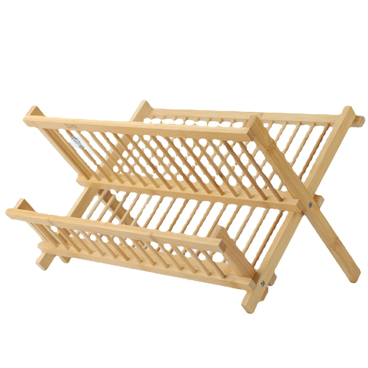 Dish Drainer Bamboo Dish Drying Rack with Utensil Holder.Collapsible2-Tier Folding Drying Holder for Kitchen