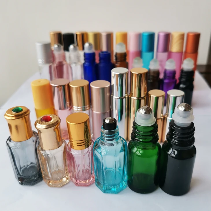 essential oil perfume 5ml 10 ml clear blue amber glass roll on bottles with roller stainless steel ball