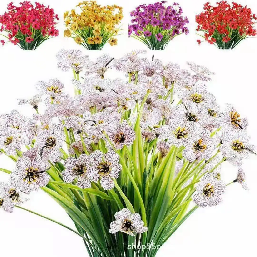 Spring Decoration UV Resistant Faux Outdoor Plastic Greenery Shrubs Plants 12 Bundles Artificial Flowers for Outdoor Decoration