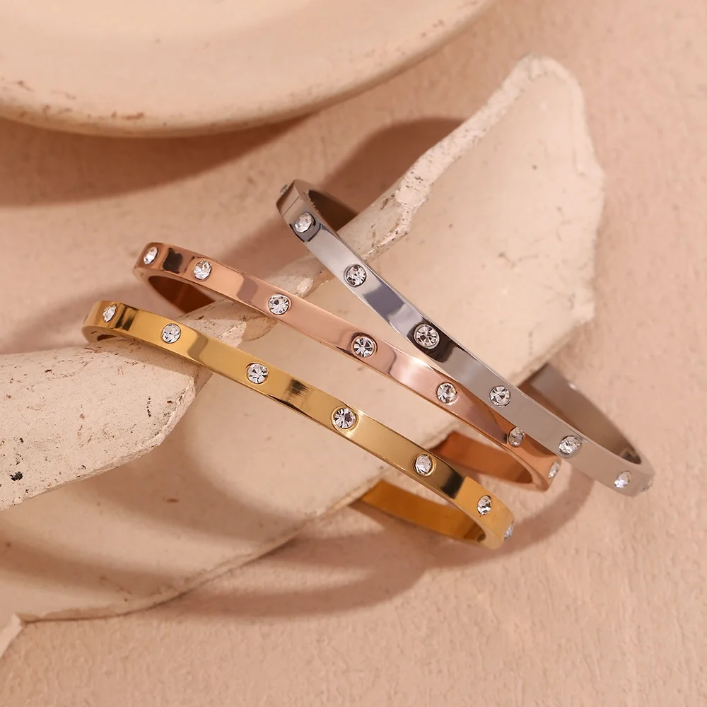 Trend 2024 Zircon Jewelry PVD Gold Plated Jewelry Stainless Steel Bangles Gift For Women