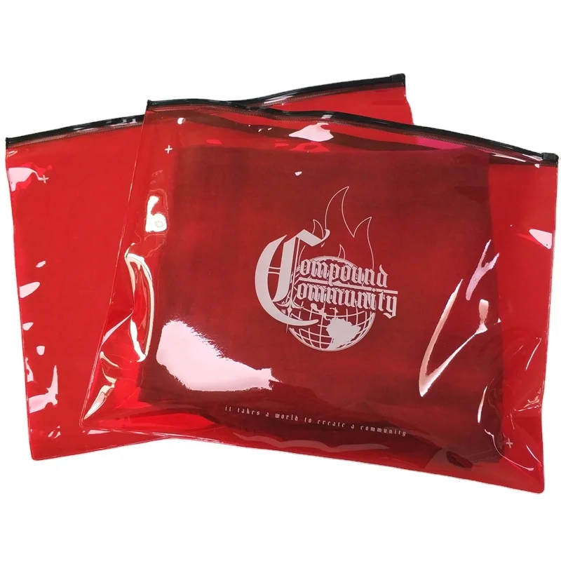 Biodegradable Swimwear Plastic Packaging Zipper Bags Red Clear Custom Printed Ziplock Bag For Bikini Swimsuit Pouch Plastic Bag