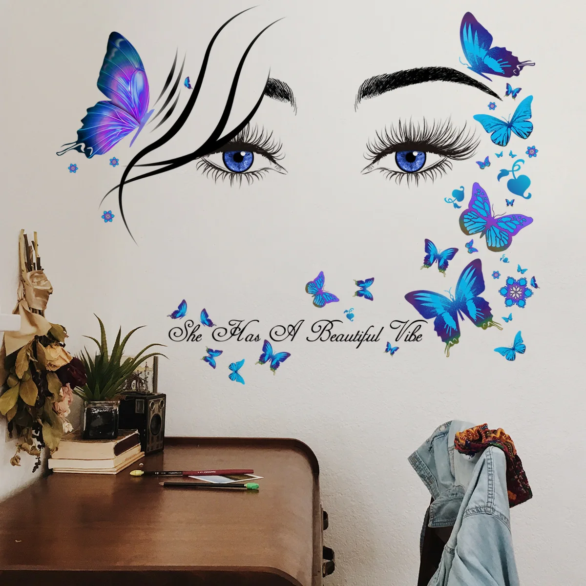3D Salon Butterfly Eyes Lashes Wall Stickers Girls Room Decoration Wall Decal
