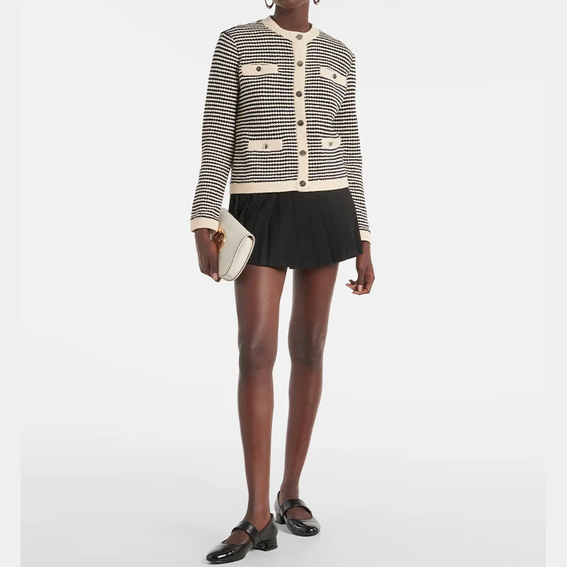 Sweater Factory OEM ODM 2025 Long Sleeve Pattern Wool Sweater Elegant Luxury Ladies Custom Knit Cardigan