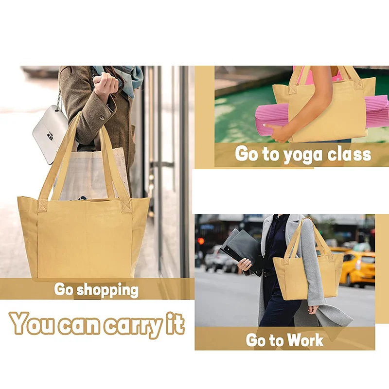 Custom canvas tote bags with Yoga mat carrier pockets carry all shoulder bags for , exercise, Pilates, travel, beach and gym