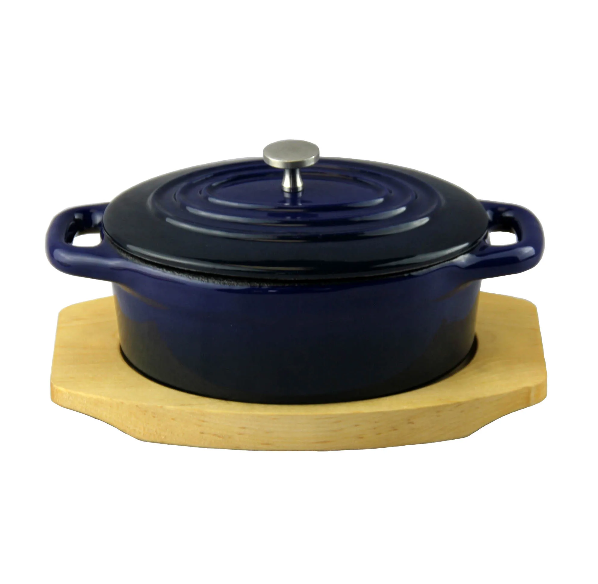 mini pot 350 ml tableware cast iron enamel cookware casserole with wooden base kitchenware set