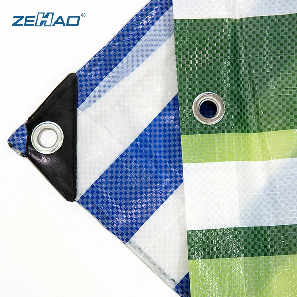 Zehao Waterproof Colorful Tarp For Stall Tent Wall Cargo Floor Roofing Cover Blue Orange PE Tarpaulin Stripe Tarp