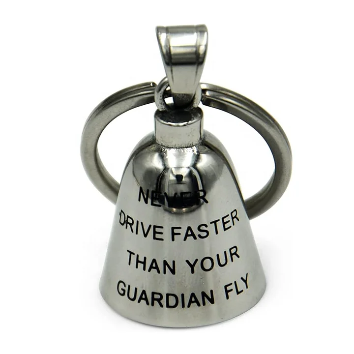 Metal Keychain Motorcycle Bell Guardian Angel  with Good Luck Biker Gremlin Hang Bell