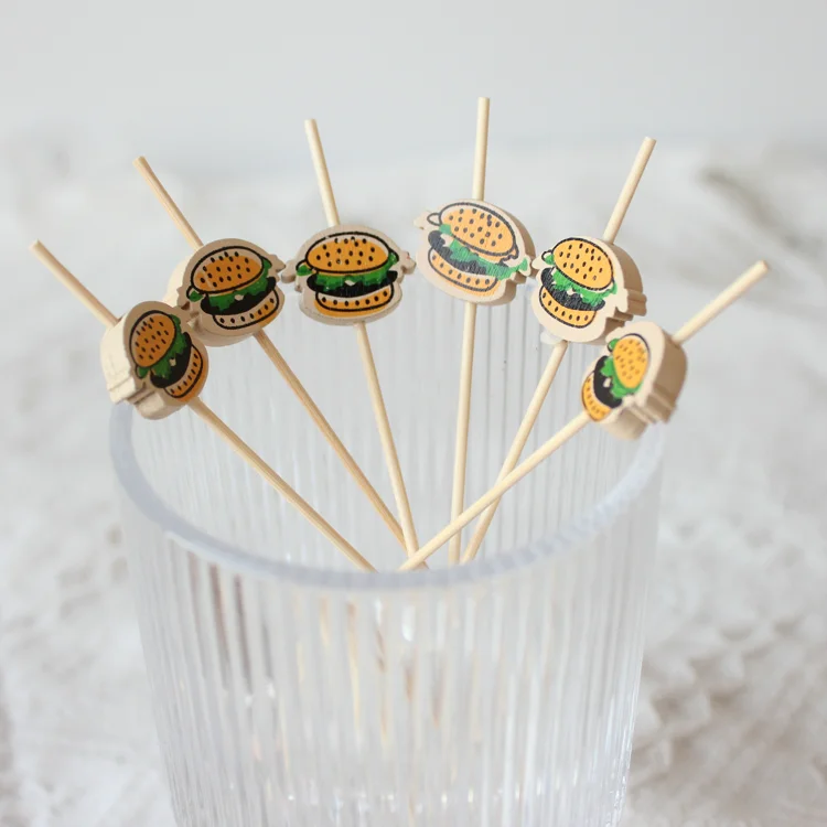 Jimao Hamburger Burger Tropical Cactus Decorative Food Toothpicks Cocktail Picks For Appetizers 4.7in 100pcs