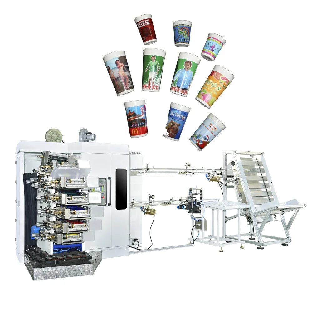 Local factory automatic 7 colour 350pcs/min speed QJY-7160B plastic cup printer printing machine
