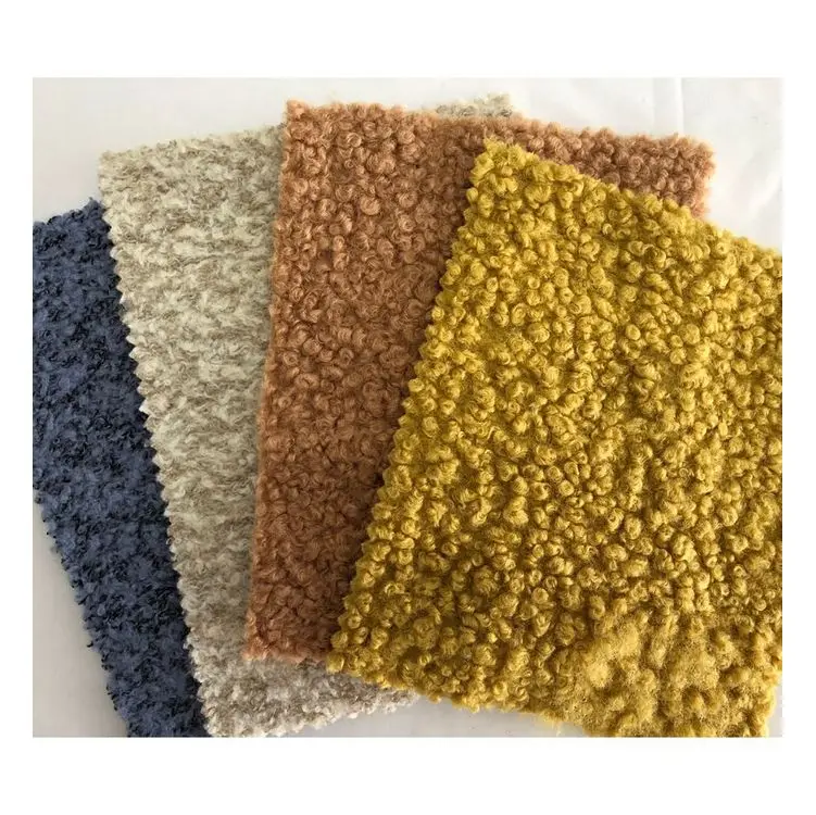 Customized color 100% polyester boucle knit wool look polyester fabric