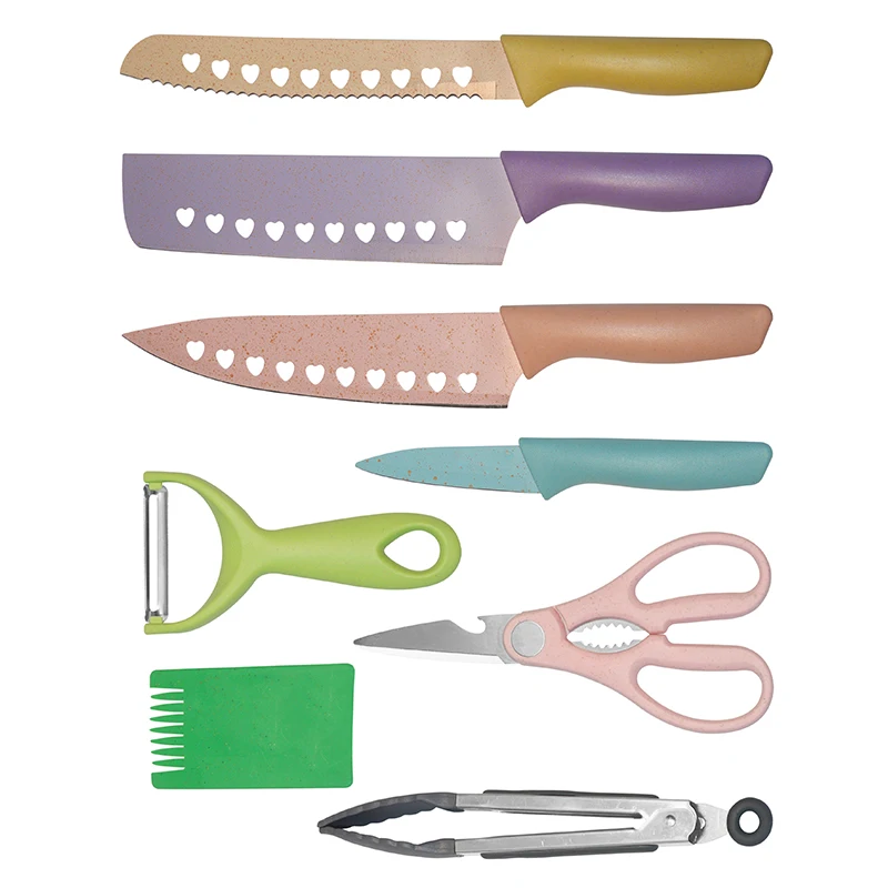 8 Pcs Stainless Steel Kitchen Knives Set Bread Curving Fruit Scissors Knives Set for Kitchen