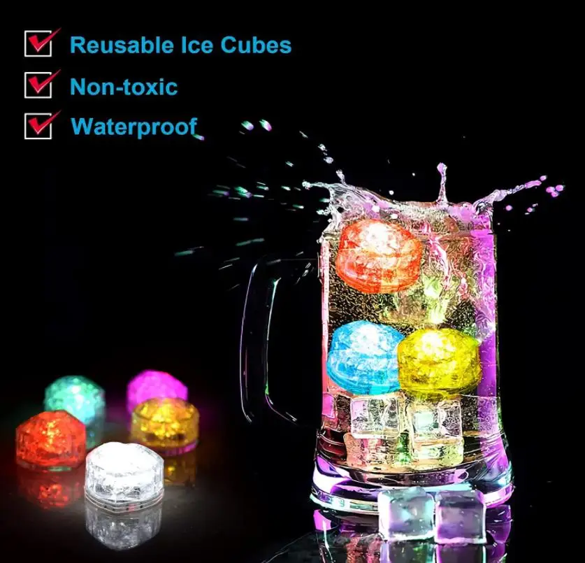 Light Up Ice Cubes Flash LED Glowing Heart Ice Cube for Bathtub Vase Wedding Club Bar Beer Tower arty Atmosphere Decor