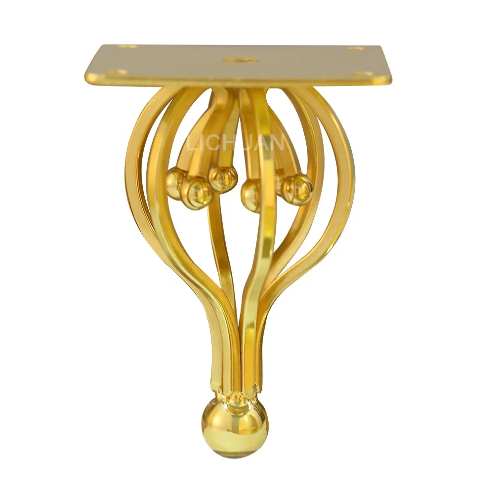 Modern Fancy Hollow Gold Sofa Bed Legs Modern Polished Metal Leg for Sofa Cabinet Champagne Metal Furniture Table Legs
