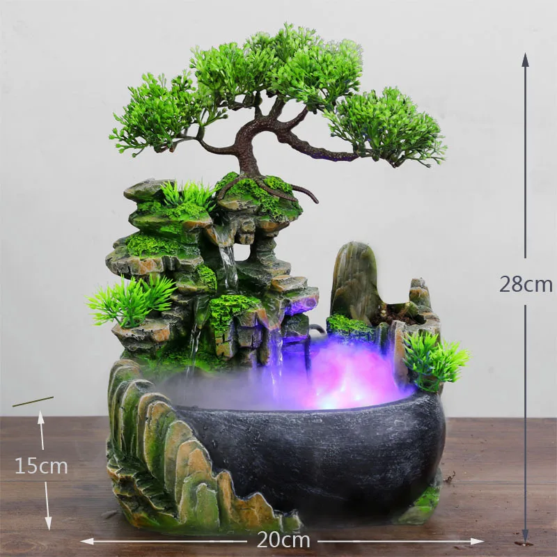 Zen Indoor Meditation Water Fountain Desktop Waterfall Home Decor Resin Tabletop Water Fountain With Neon Led Light Atomizer
