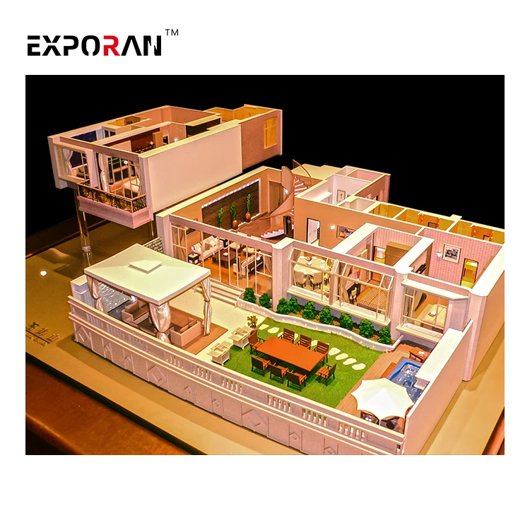 Nice scale villa house model with architectural figures , home house model