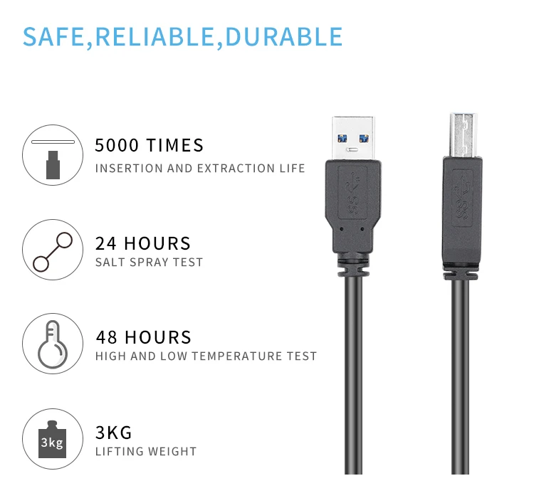Customize USB Type A Male to B Male Printer Scanner Cord High Speed Compatible with HP Cable