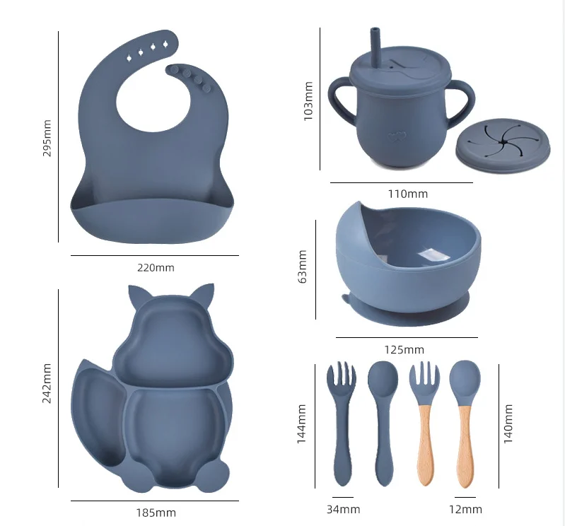 9Pack Baby Feeding Set, Silicone Toddlers Weaning Feeding Sippy Cup with Straw and Lid Baby Feeding Supplies Set