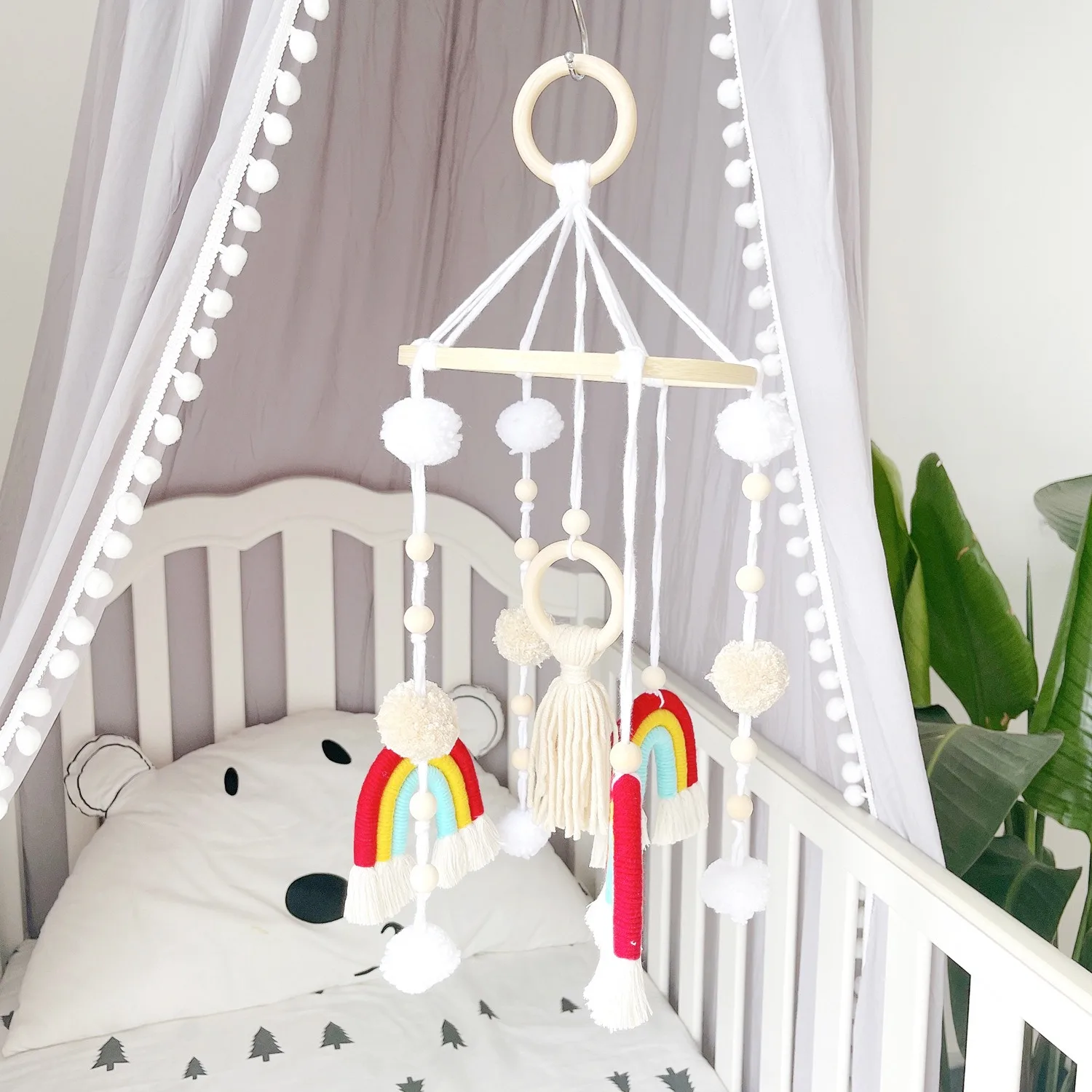 Nordic Rainbow Handmade Weaving Ornament Baby Bed Toys Mobile Rattle Kids Room Wall Decor Crib Hnagings