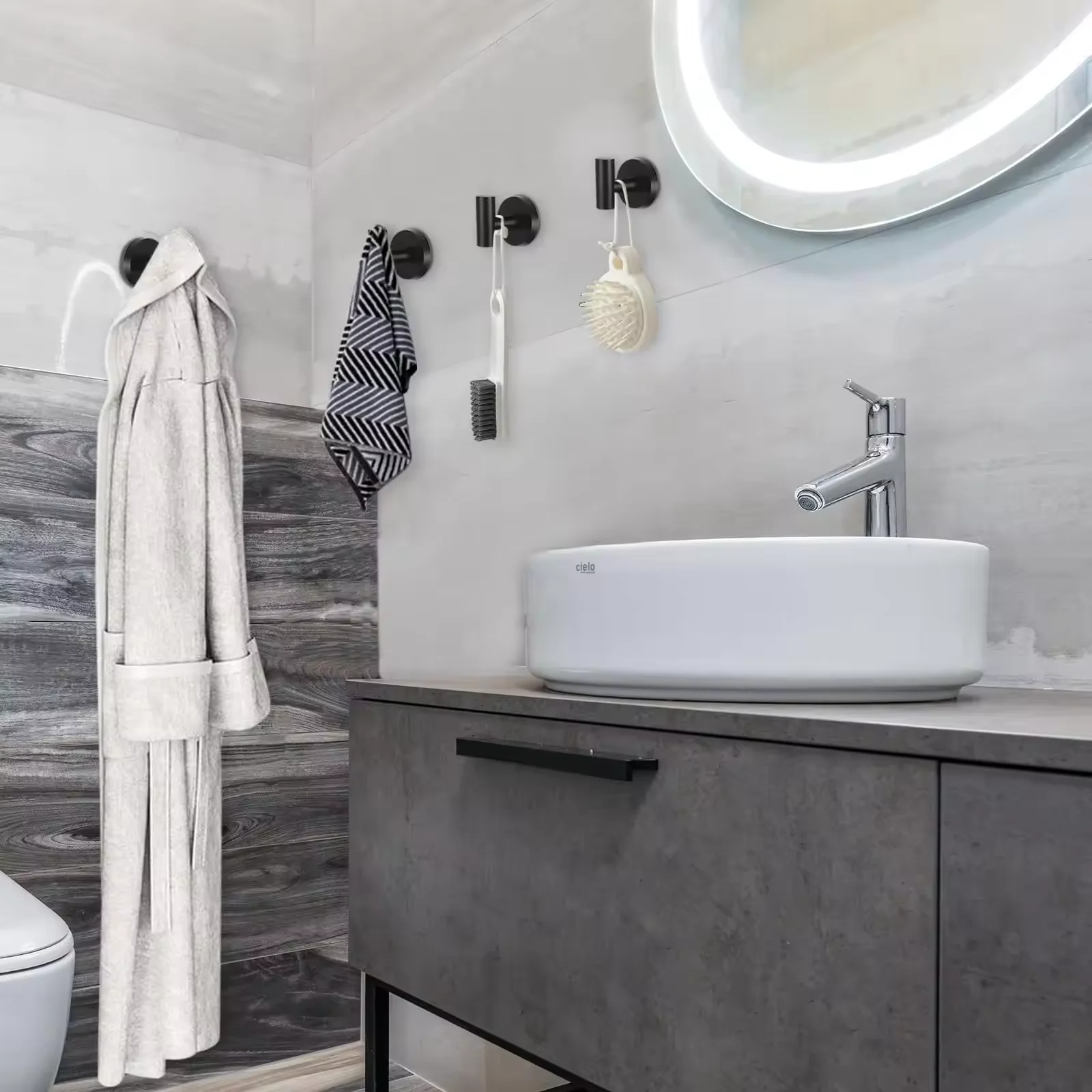 Brushed Color drilling Hanger Bathroom Accessories Clothes Stainless Steel Robe Black Hook Wall Mount Single Screw Towel Holder