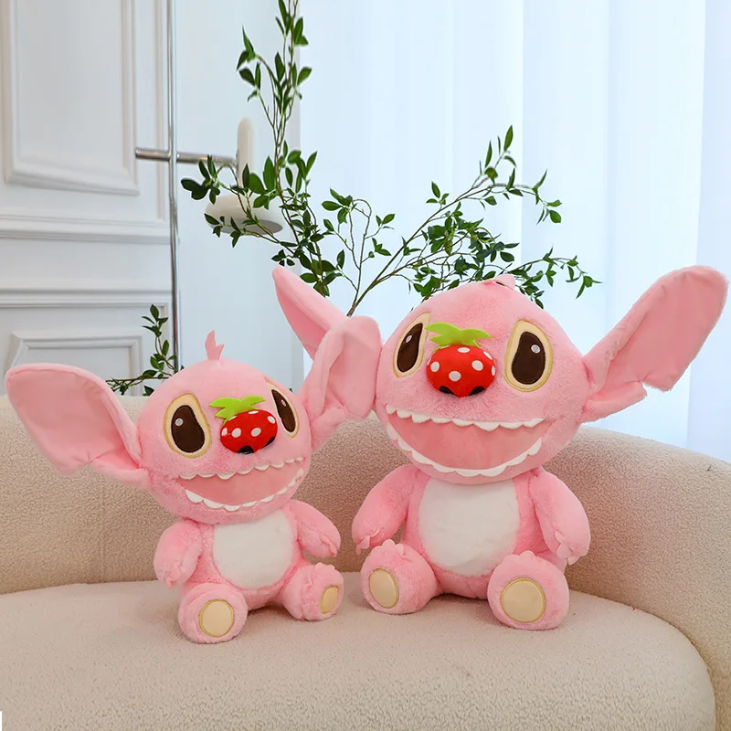 Large Strawberry Nose Pink Stitched Stuffed Doll Unisex New Angel Cartoon Anime Plush Toys Perfect Birthday Gift