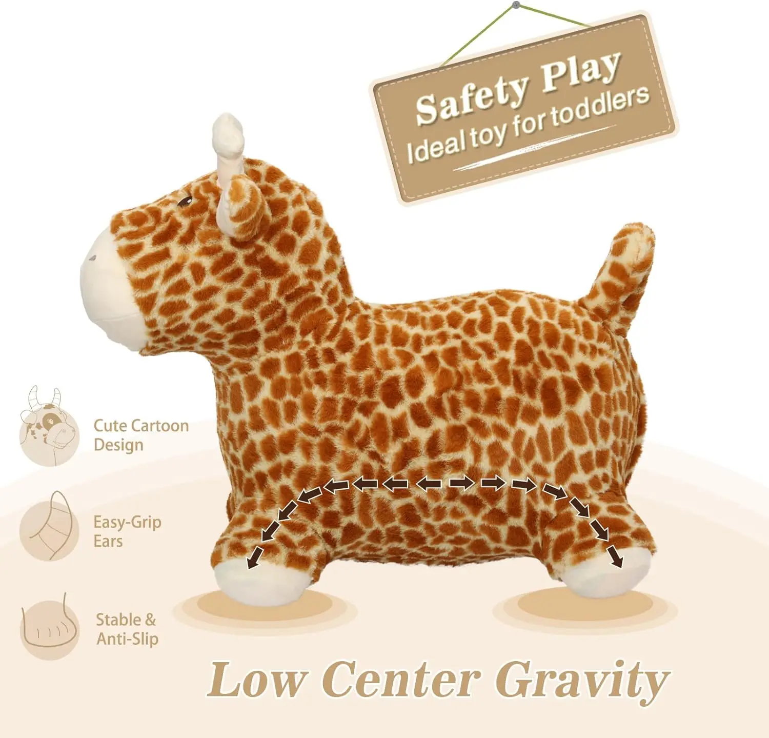 Safe Material Meet EN71 Soft Play Inflatable Plush Animal Hopper Toy Bouncy Giraffe In Cloth For Kids