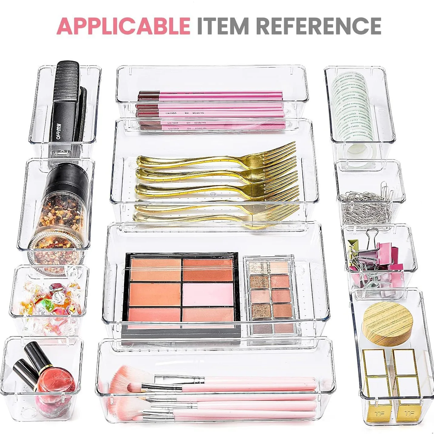 25 Pcs Drawer Organizers Set Clear Plastic Desk Dividers Bins Bedroom Dresser Office Storage Box for Makeup Jewelries Gadgets