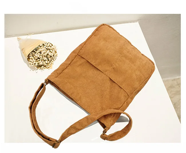 Chartmate Hot Sale Wholesale Girls Plain Casual Style Shoulder Strap With Inner Pockets Corduroy Tote Bag