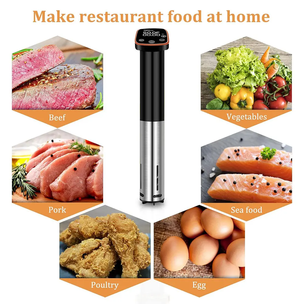 1100W Sous Vide Cooker LCD Touch Immersion Circulator Accurate Cooking IPX7 Waterproof Vacuum Cooker with Digital Display