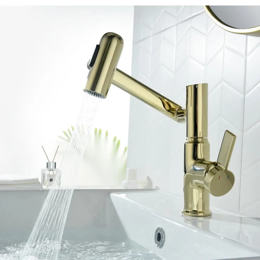 Tiktok Popular Luxury Modern Brass Gold Single Level Hot Cold Water Mixer Basin Faucet For Bathroom
