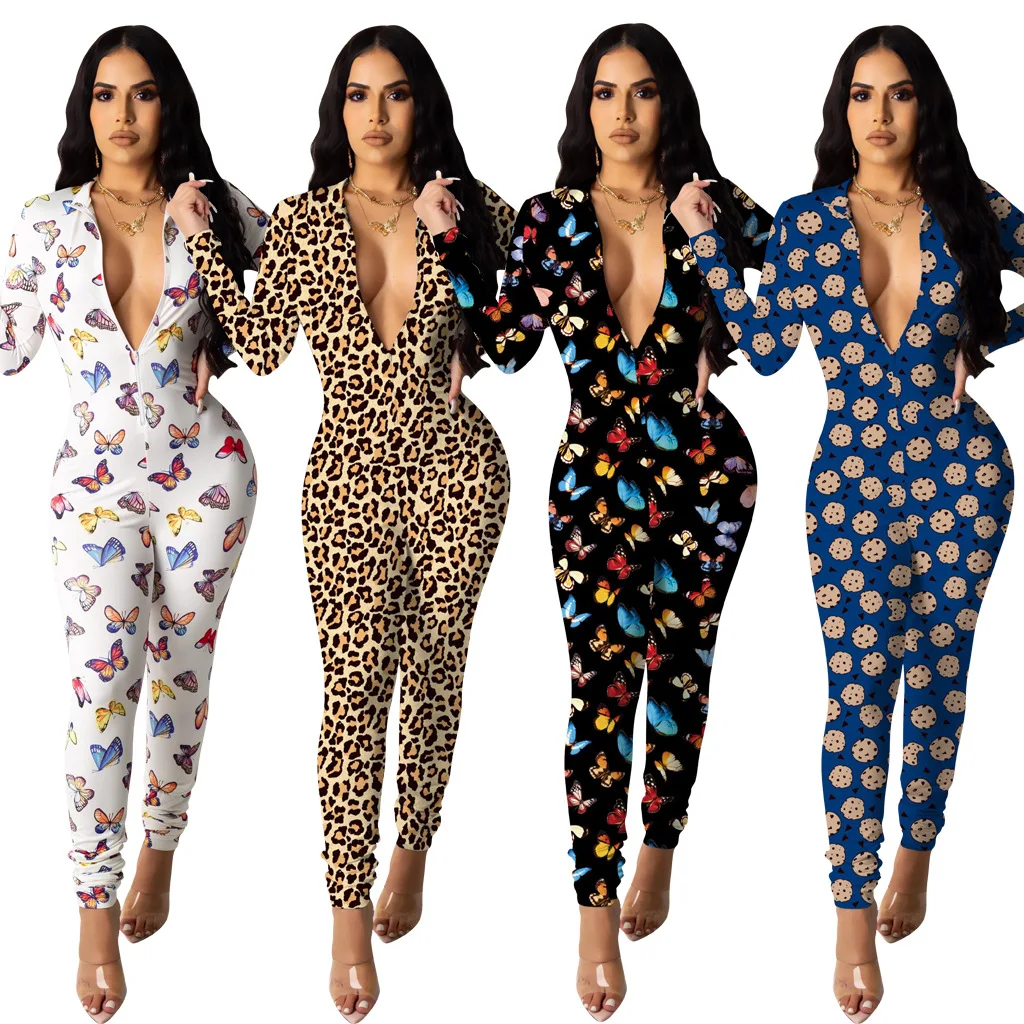 Casual Printed Jumpsuit  One Piece Jumpsuit Sexy Fall Clothing Women Printed Long Sleeve Jumpsuit Women Fashion Jogger Pants