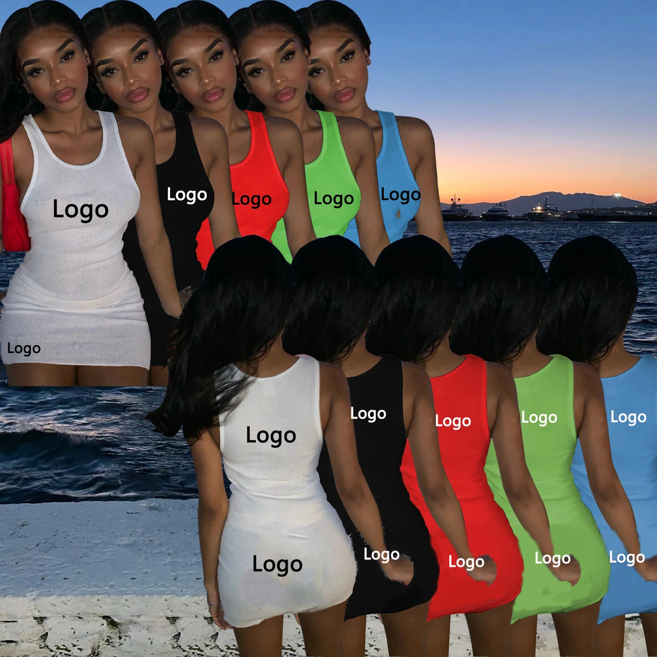 OLAF Trend Fashion Casual Sports Print Tank Top Dress Sexy Solid Color Beautiful Dress For Young Ladies