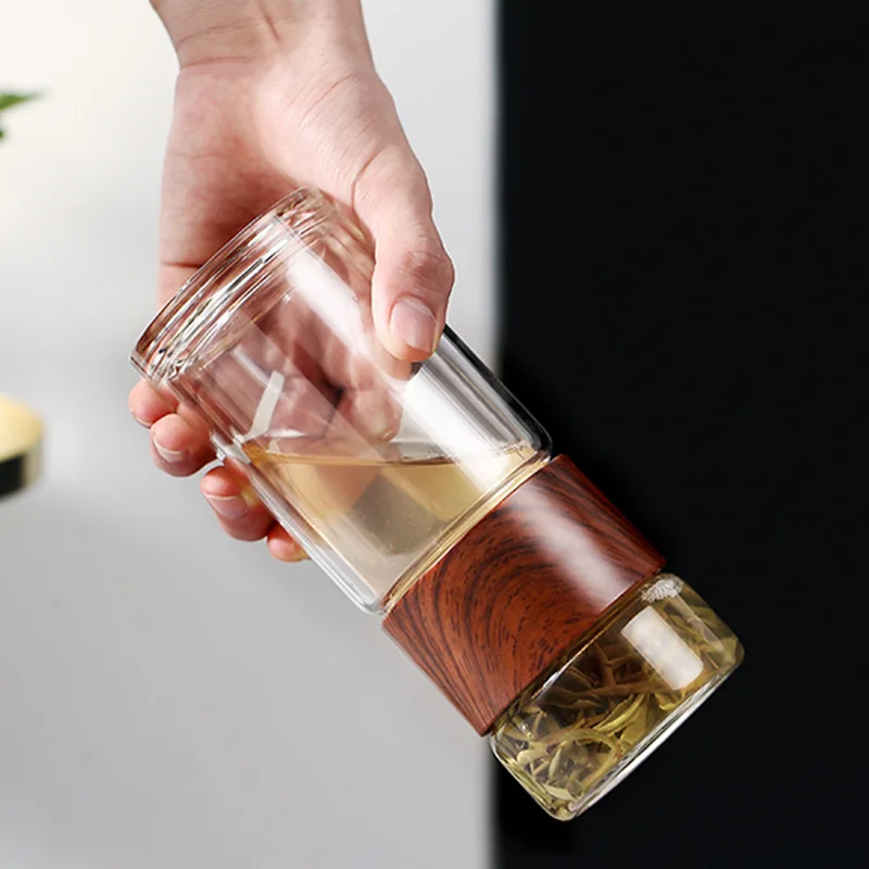 7oz Loose Leaf Tea Coffee Fruit Water Tumbler Reusable Glass Bottle Double Wall Borosilicate Glass Water Bottle with Filter