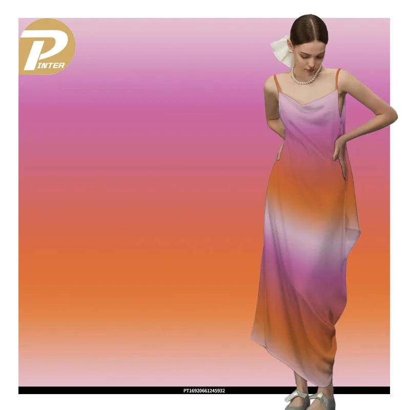 China Make-to-Order Low Moq Wholesale Print Digital Design Ombre Satin Silk Fabric  for Dress