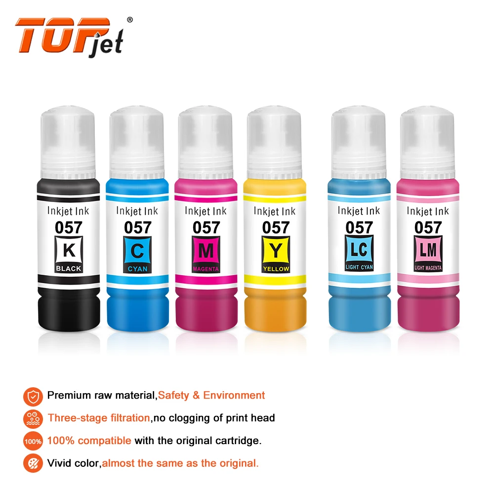Topjet 70ML 057 Bottle Refill Dye Based Ink Kits Compatible For Epson L8050 L8058 L18058 Inkjet Printer Dye Ink