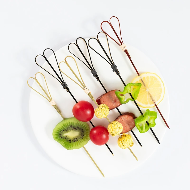 Eco Friendly Bamboo Skewer Sticks Heart Skewers Knot Skewer For Sale
