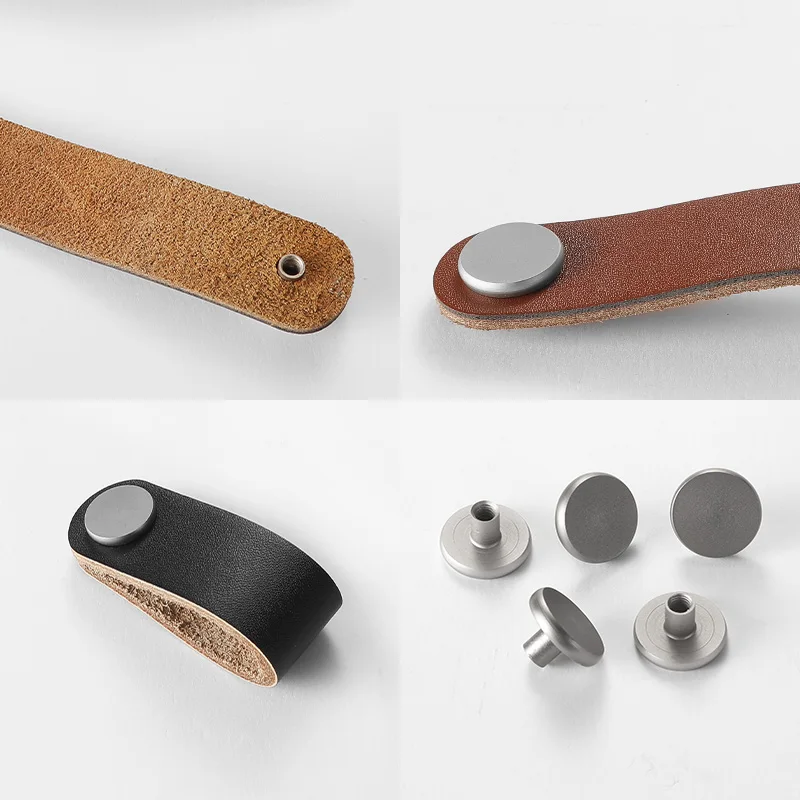 Cheap manufacturer price wardrobe leather brass pull knobs cabinet door handles for drawer and furniture