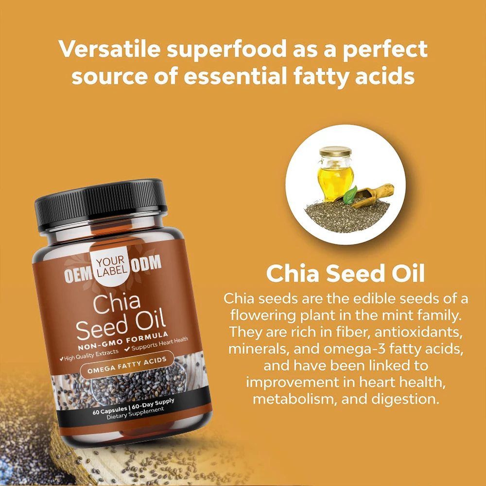 OEM Rich Source of Healthy Nutrients Organic Chia Seed Oil Capsule For Hair Growth Chia Oil Softgels