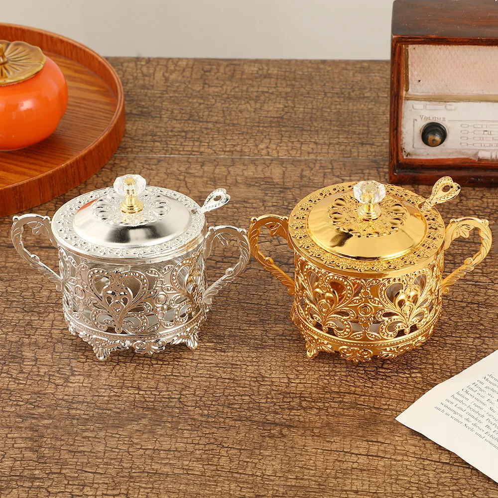 2024 European Style Seasoning Box Retro Pattern Seasoning Storage Box Household Light Luxury Glass Spice Jar With Cover